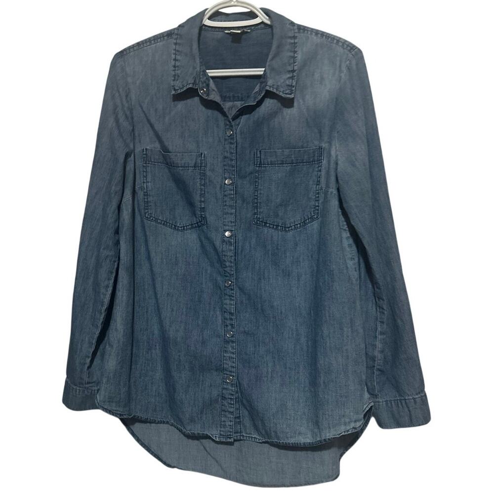 Cato Women's Denim Blue Long Sleeve Pearl Snap Button Shirt Size M